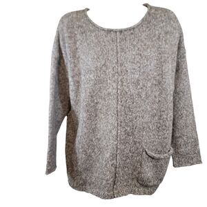 Pure Jill Sweater Womens 1X Tan Cream Merle Speckled Long Line Front Pocket Cozy